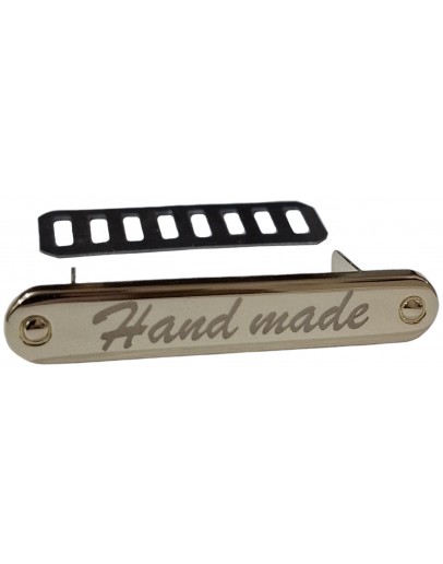Шильдик с гравировкой HAND MADE, сплав цинка (золотистый), 44х8мм