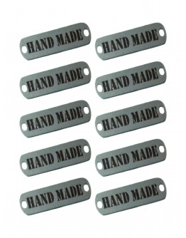 Набор шильдиков матовых из нержавеющей стали AISI304, размер 25х8х0,8 мм с гравировкой HAND MADE (10 шт.)