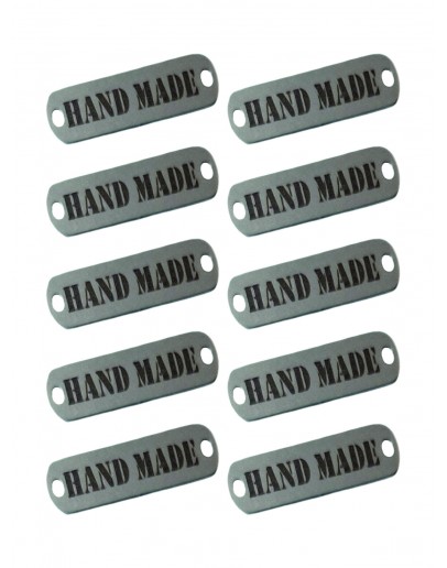 Набор шильдиков матовых из нержавеющей стали AISI304, размер 25х8х0,8 мм с гравировкой HAND MADE (10 шт.)