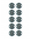 Набор шильдиков круглых матовых из нержавеющей стали AISI304, диаметр 15х0,8 мм с гравировкой HAND MADE (10 шт.)