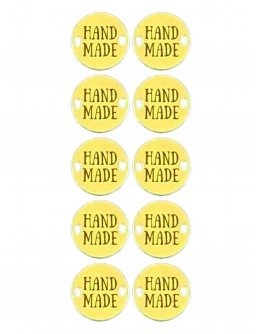 Набор шильдиков круглых из латуни марки Л63, диаметр 15х0,8 мм с гравировкой HAND MADE (10 шт.)