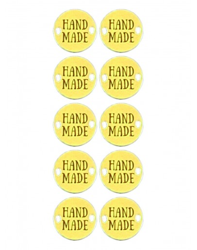 Набор шильдиков круглых из латуни марки Л63, диаметр 15х0,8 мм с гравировкой HAND MADE (10 шт.)