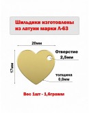 Набор шильдиков "Сердце" из латуни марки Л63, размер 20х17х0,8 мм (10 шт.)