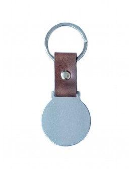 Жетон круглый из нержавеющей стали AISI304 с ремешком из натуральной кожи и кольцом, диаметр 35 мм 