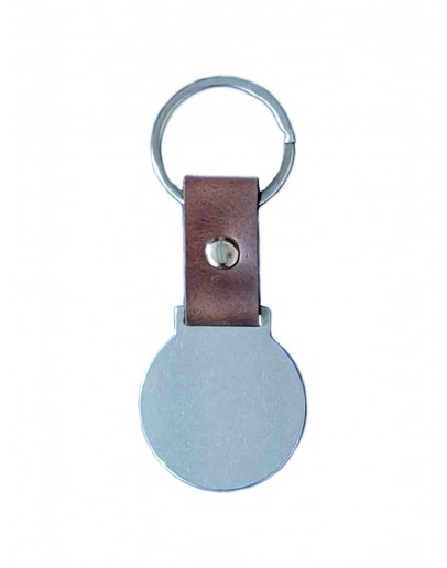 Жетон круглый из нержавеющей стали AISI304 с ремешком из натуральной кожи и кольцом, диаметр 35 мм 