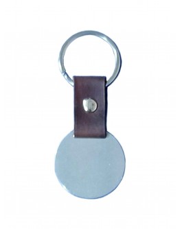 Жетон круглый из нержавеющей стали AISI304 с ремешком из натуральной кожи и кольцом, диаметр 35 мм 