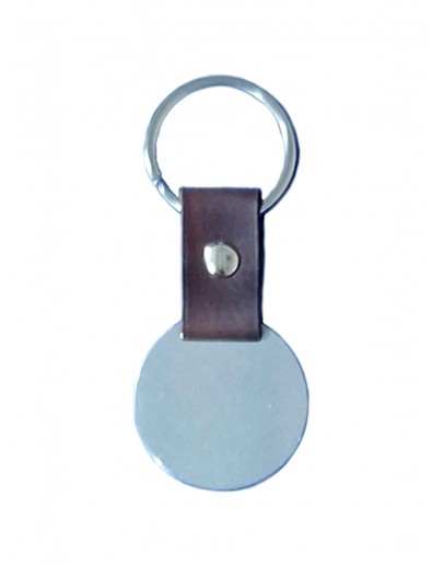 Жетон круглый из нержавеющей стали AISI304 с ремешком из натуральной кожи и кольцом, диаметр 35 мм 